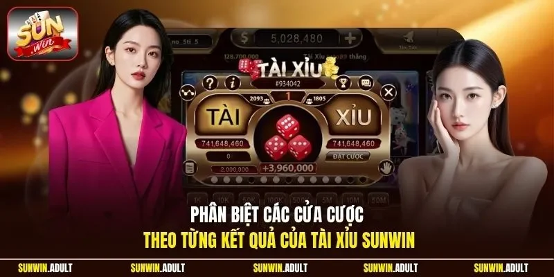 Phân biệt các cửa cược theo từng kết quả của tài xỉu Sunwin